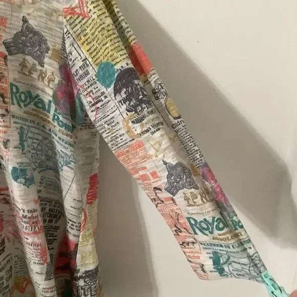 Vintage Y2K Artsy Eclectic Colorful Graphic Newsprint Oversized Shirt Large - Picture 5 of 12